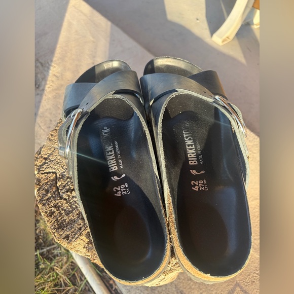 Birkenstock Women's Black Crisscross Cork Slide Sandals with Silver Buckle - Picture 3 of 4